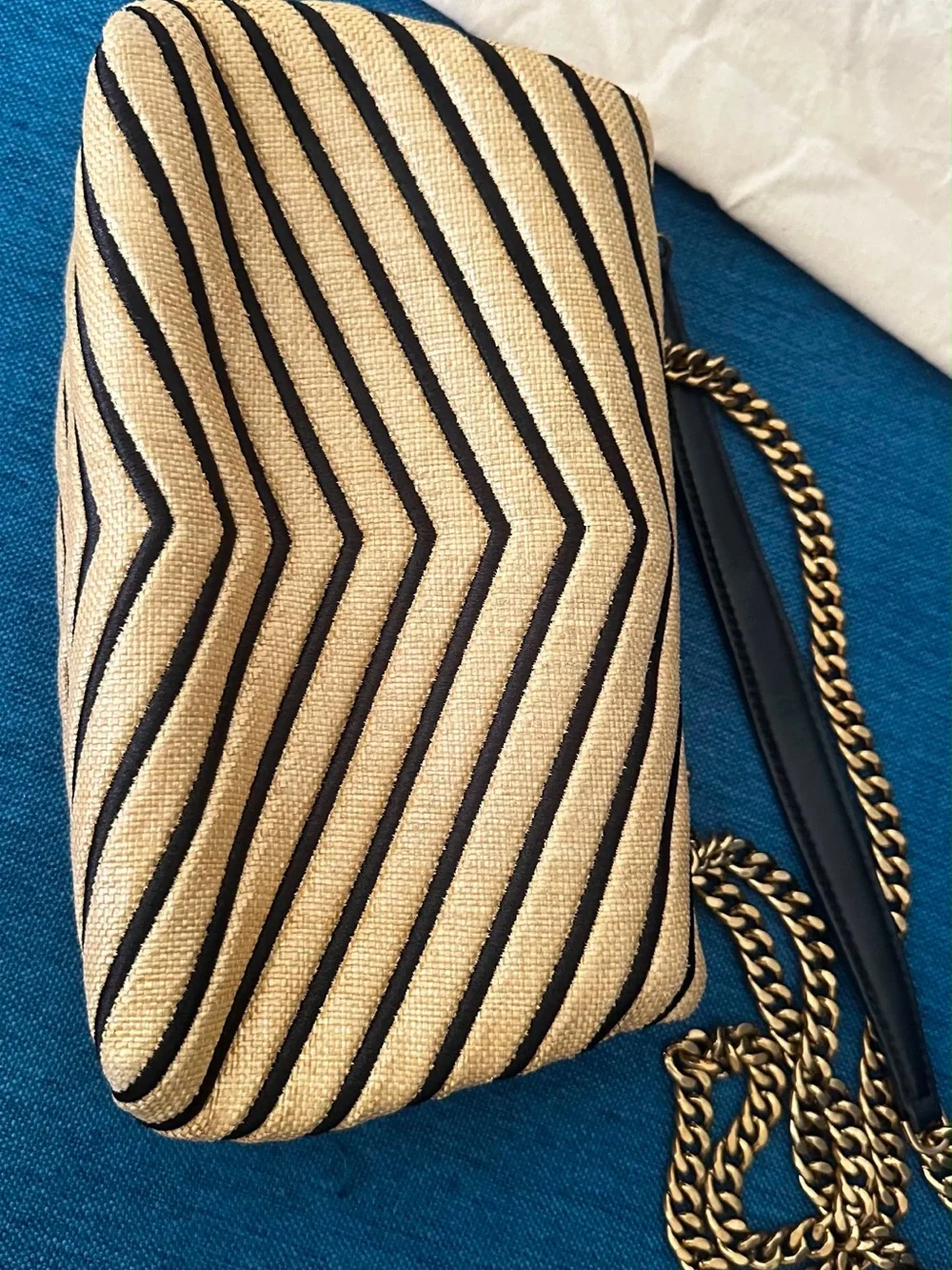 Tory Burch Yellow and Black Chevron Chain Shoulder Bag